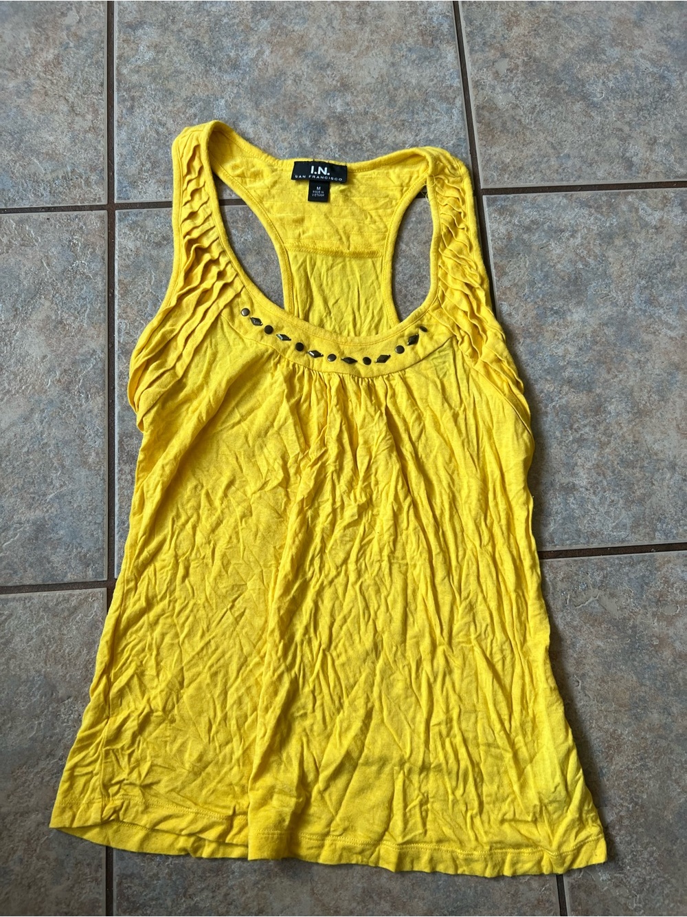 Y2K  2000  I.N. San Francisco Bright Yellow Racerback Tank with Stud Accents
